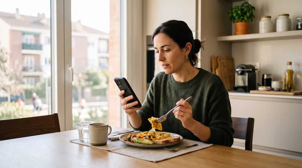 Comer con el celular altera el registro del hambre y la saciedad